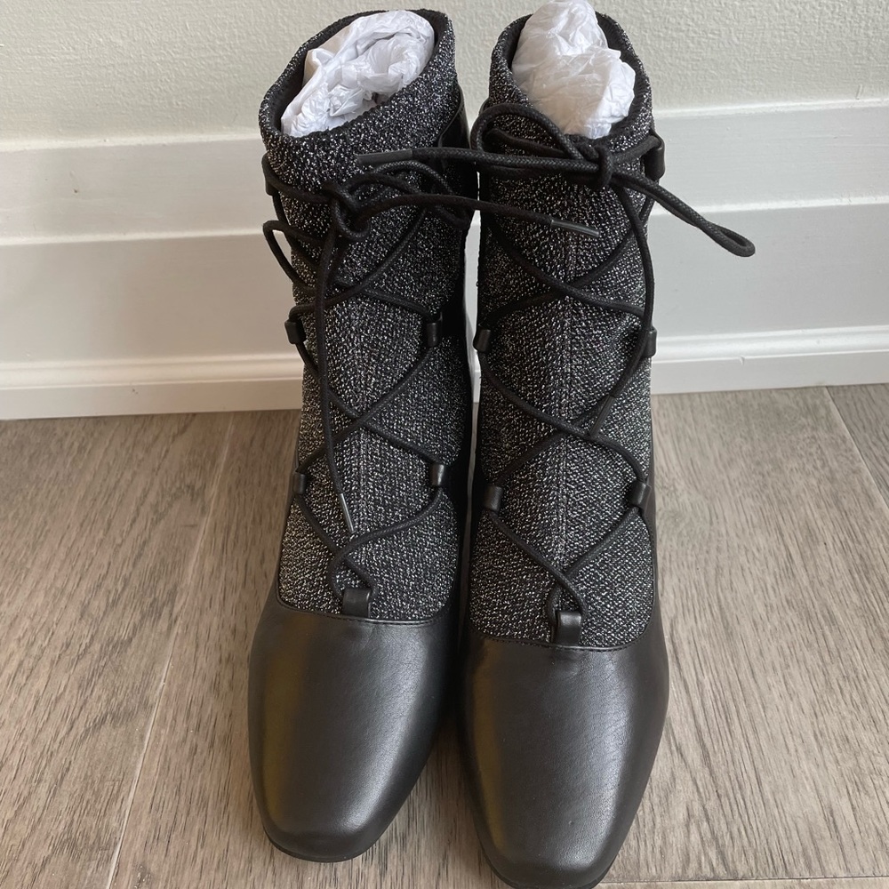 So Sana Cupid Black Leather / Silver Glitter Ghillie Boots